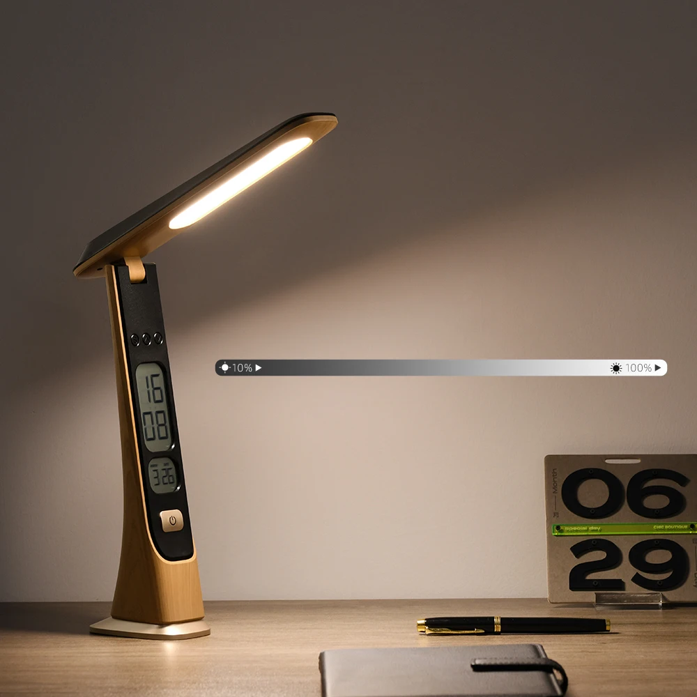 Wooden design folding stepless dimming Three color temperatures desk table lamp for student kids College