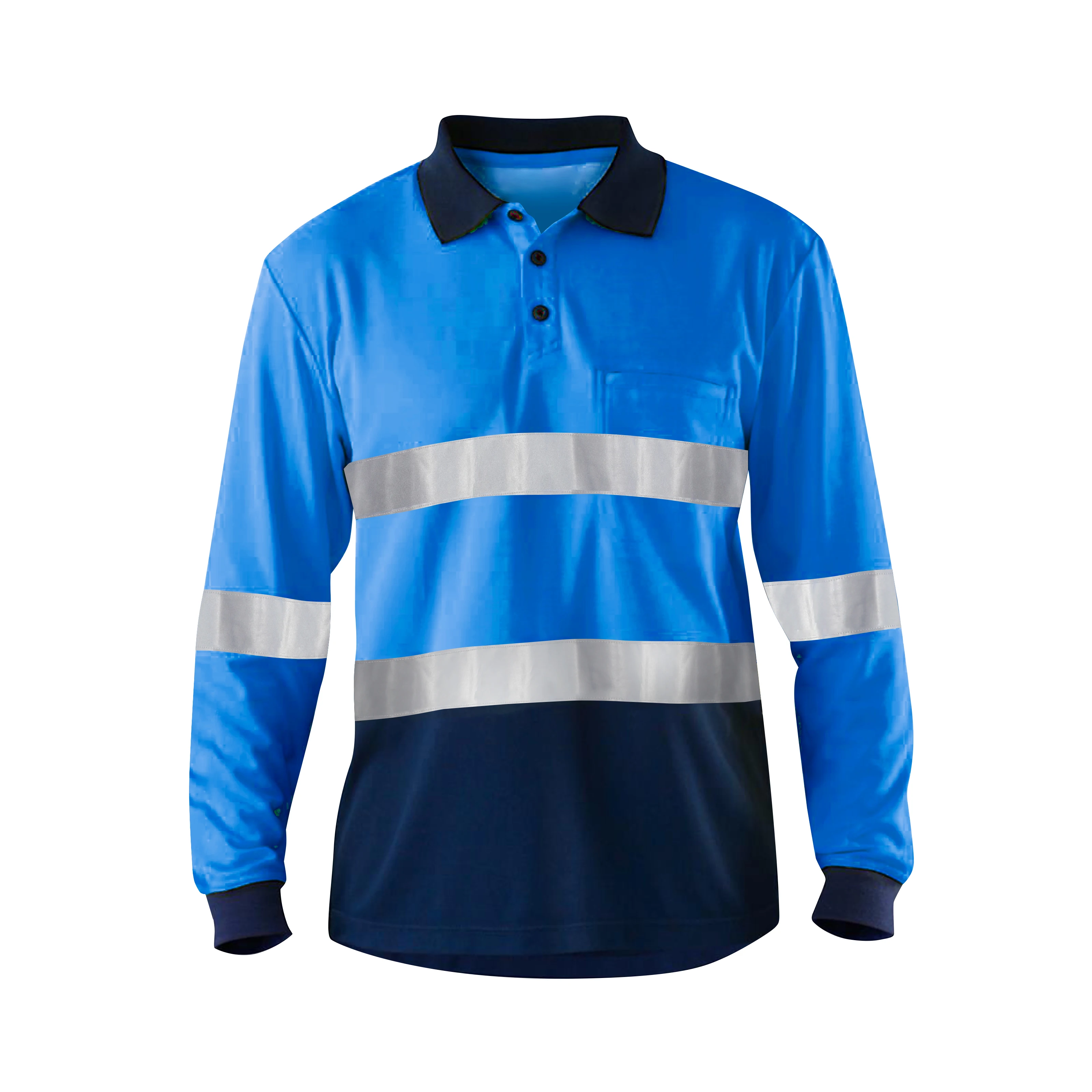 Hi Vis 100% Polyester Blue Safety Reflective Polo T Shirt Reflective Safety Polos T Shirts For Mining Construction Industrial
