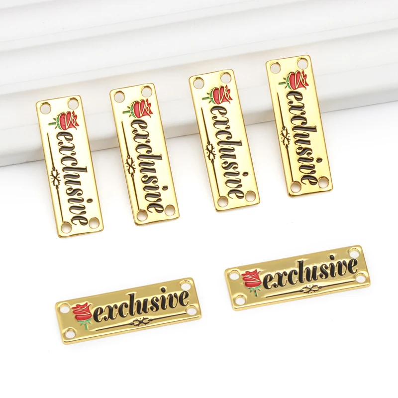 Custom Swimsuit Accessories Fancy Engraved Antique Brass Plating Alloy Sewing Metal Logo Labels for Swimwear for bag /clothing
