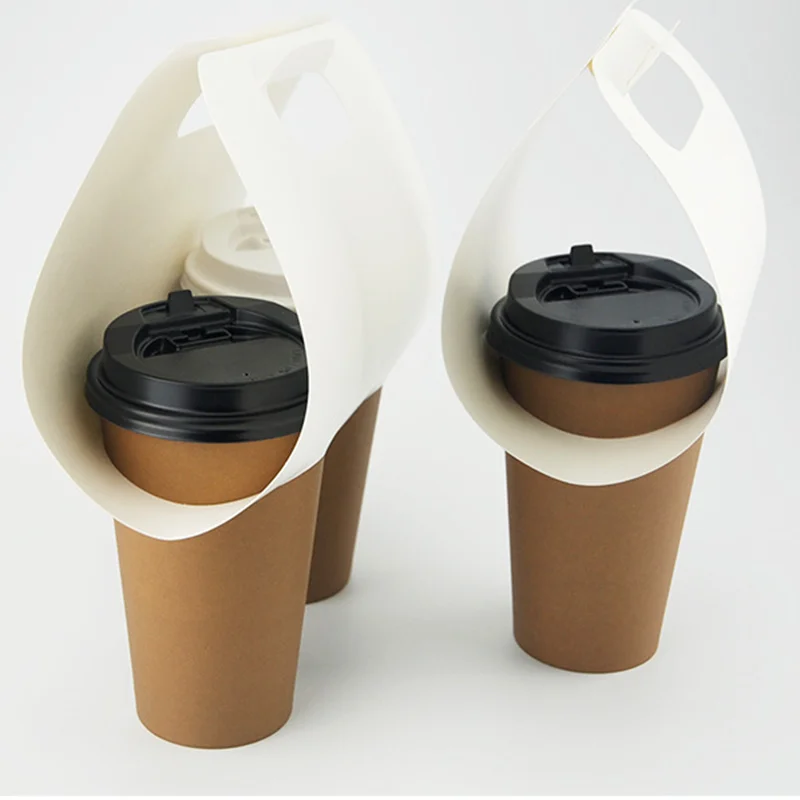Disposable Kraft Paper Cup Carrier Holder Single Double Hole Portable Takeaway Coffee Milk Tea Plastic Cup Packaging Holder