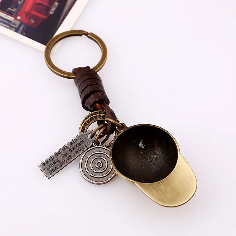 K119 Punk Alloy Baseball Cap Keychain Leather Braided Hat Key Chain Door Car Key Tag Ring Gifts for Baseball Lover