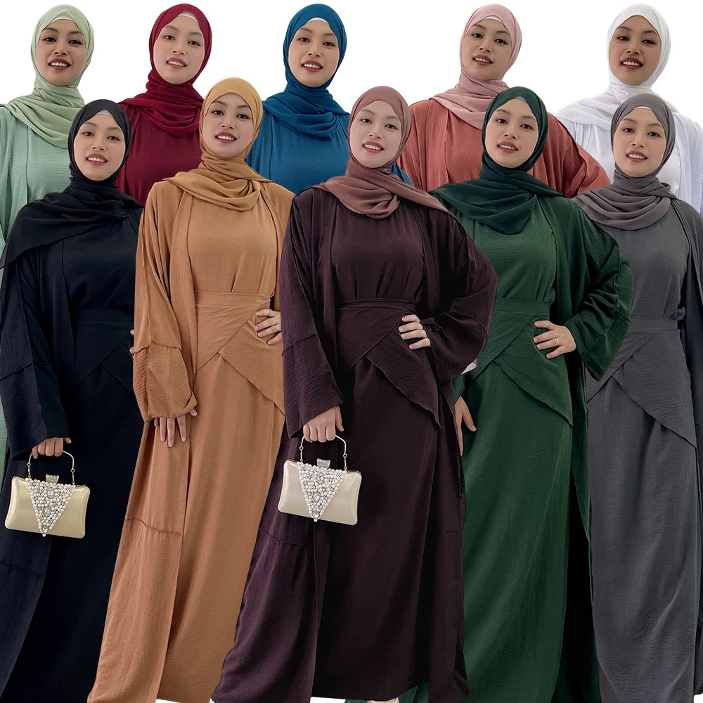 Yibaoli Manufacturer 10 colors abaya femmes robe musulmane three piece abaya set without hijab