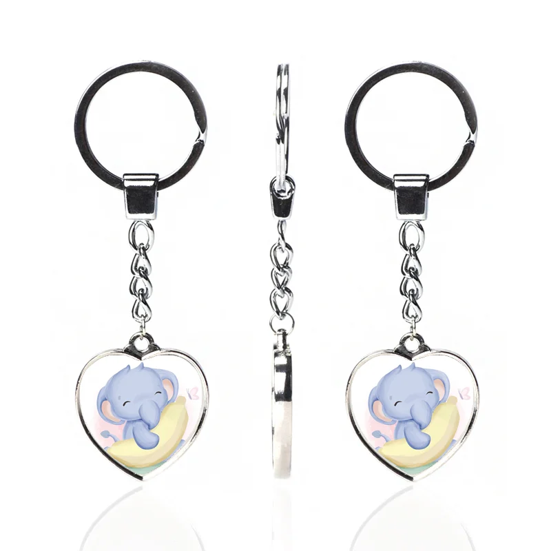
Wholesale Custom Logo Printed Double-Sided Keychain Purple Baby Elephant Crystal Glass Keychains 