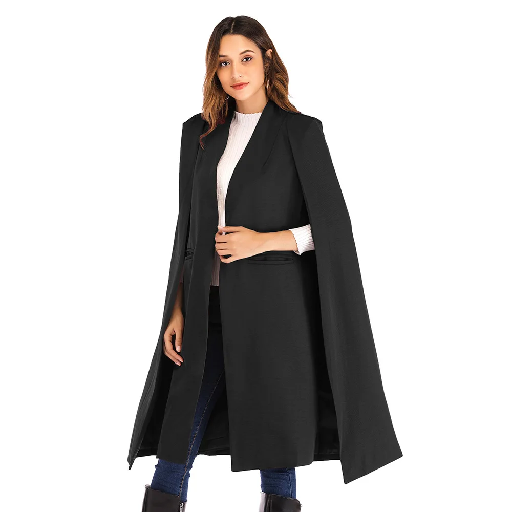 European design JTF wholesale office lady longer women spring red cloak poncho zipper jacket women