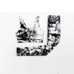 Pashasunshine 2 Pieces Workout Sets  Spaghetti Strap Sportswear Activewear Set Tie dye Sport Bra with leggings Athletic Yoga Set