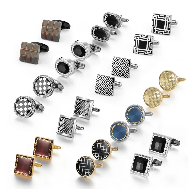 Wholesale Stainless Steel Cufflinks Elegant Women  Fashion Luxury Square Crystal Cuff Buttons Male French Shirt Cufflinks