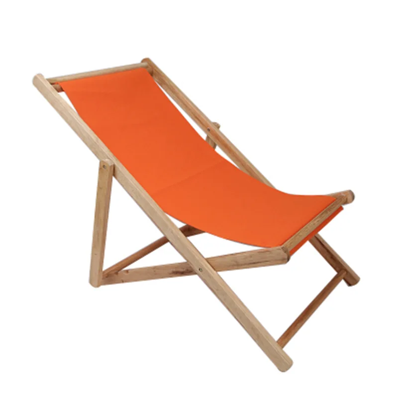 Outdoor Folding Solid Oxford Canvas Chair Recliner Portable Lunch Break Wooden Lounge Beach Chair