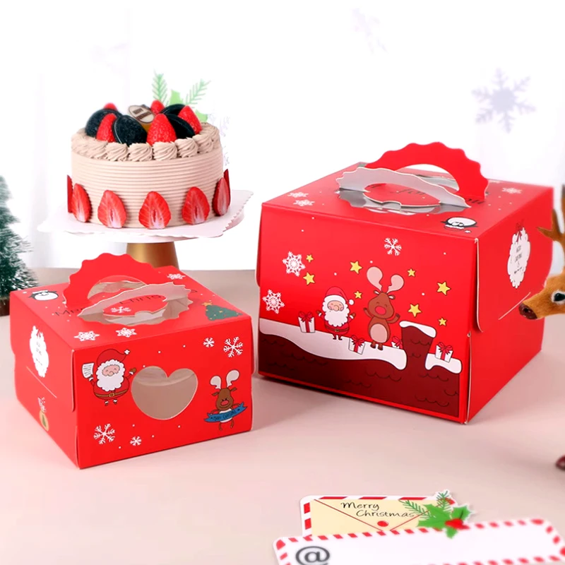 beautiful red Christmas cake box 10x10x10 inch  with cake base