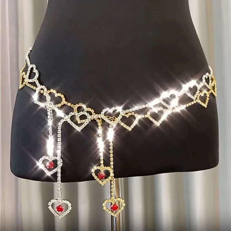 Fashion Ladies Sexy Waist Belt Heart Shape Tassels Body Chain No Buckle Fashion Nightclub Bikini Ladies Waist Chain Metal Chains