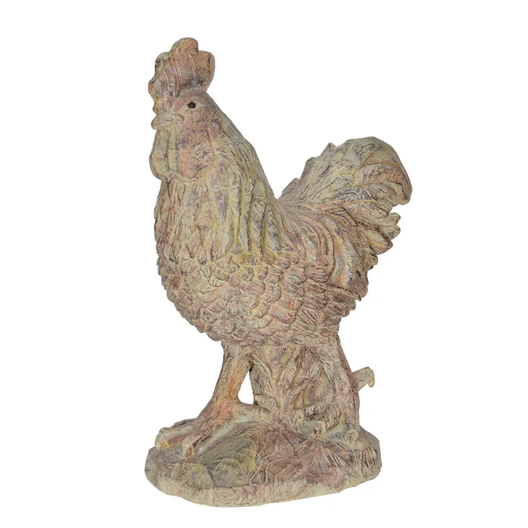 Resin wood grain animal chicken figurine for garden or home decoration