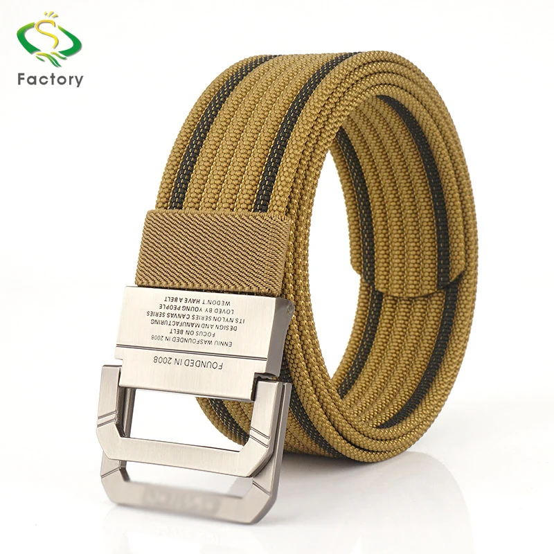 Double Loop Metal Buckle Fabric Cotton Multicolor Men Belt Outdoor Waist Belt