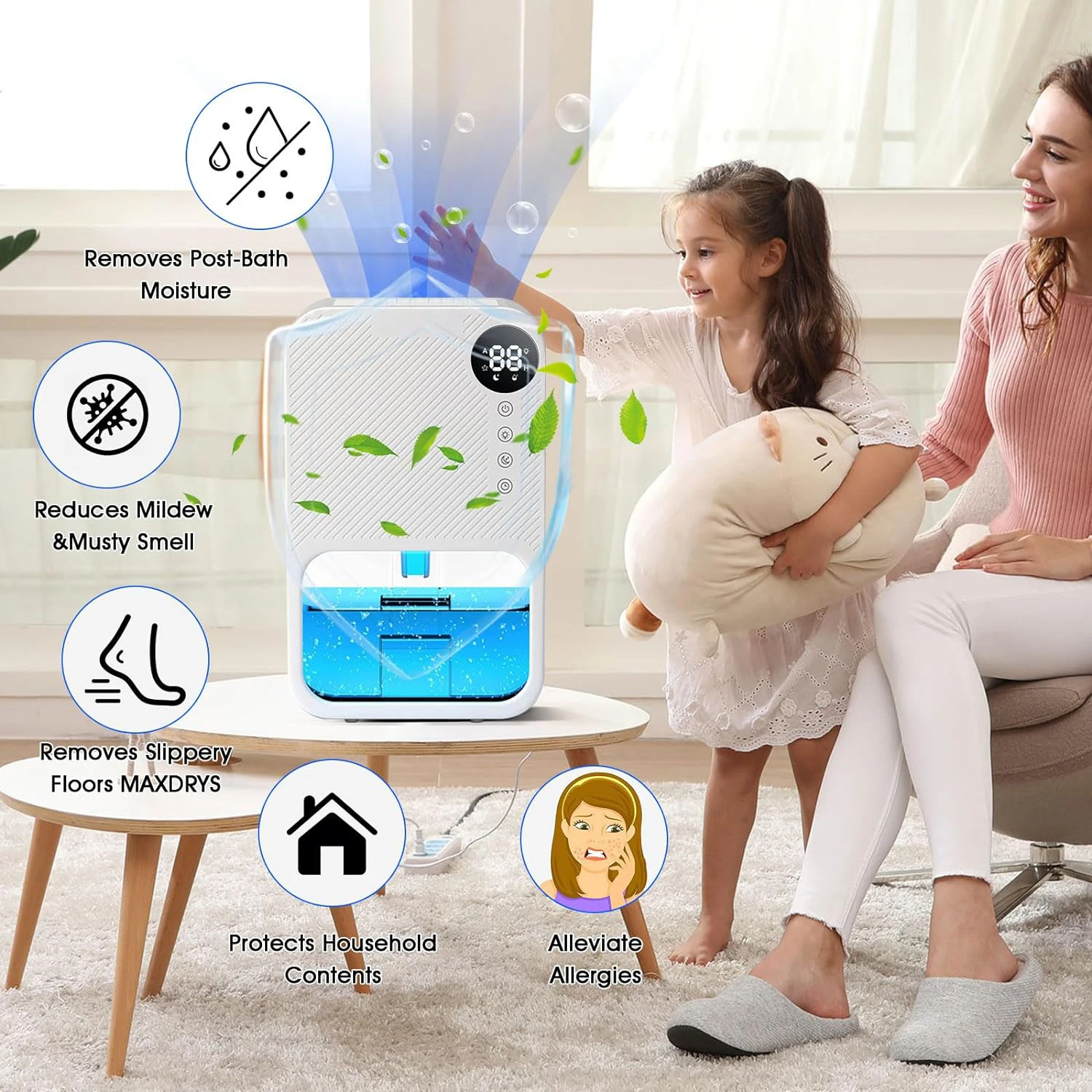 MINI Dehumidifier for Home Damp  Electric Dehumidifier with Auto Shut off 7 Colorful LED Portable  for Wardrobe Bathroom Closet
