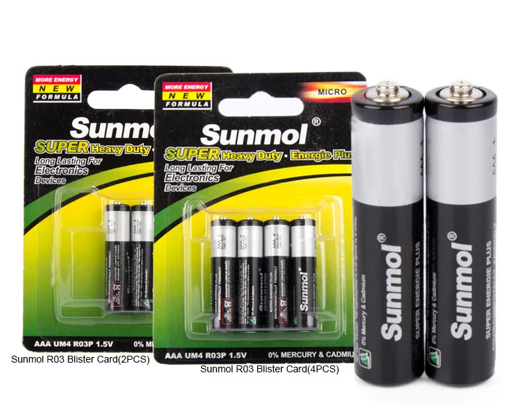 sunmol 1.5v r03 um-4 aaa carbon dry battery for remote control kids toys