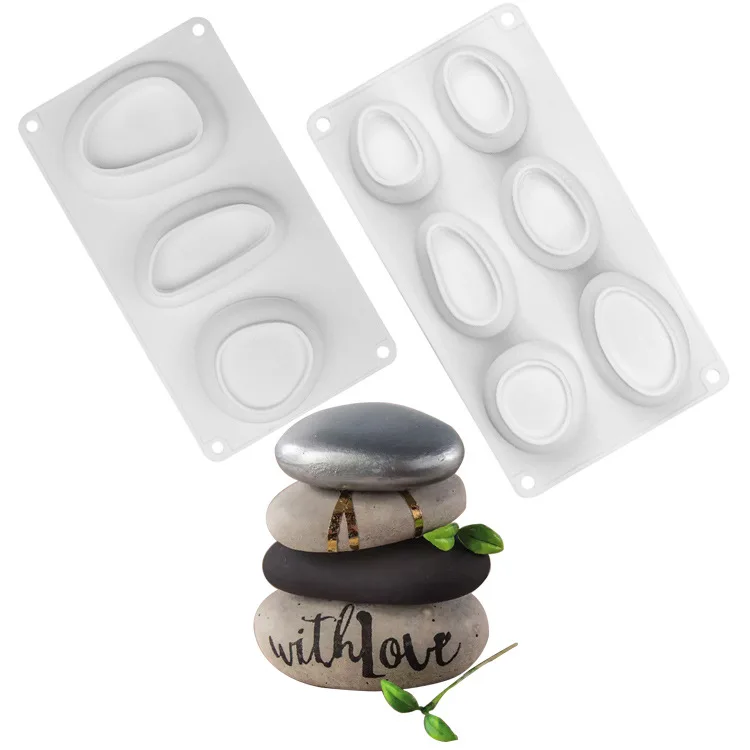 3D Stone Silicone Molds Elliptical Pebble Stone Baking Pan Cake Mousse Stone chocolate Mould Candle Soap Making Mold