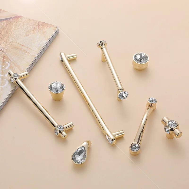 Кухонные ручки из цинкового сплава в европейском стиле золотая ручка для ящика шкафа красивые Хрустальные Ручки