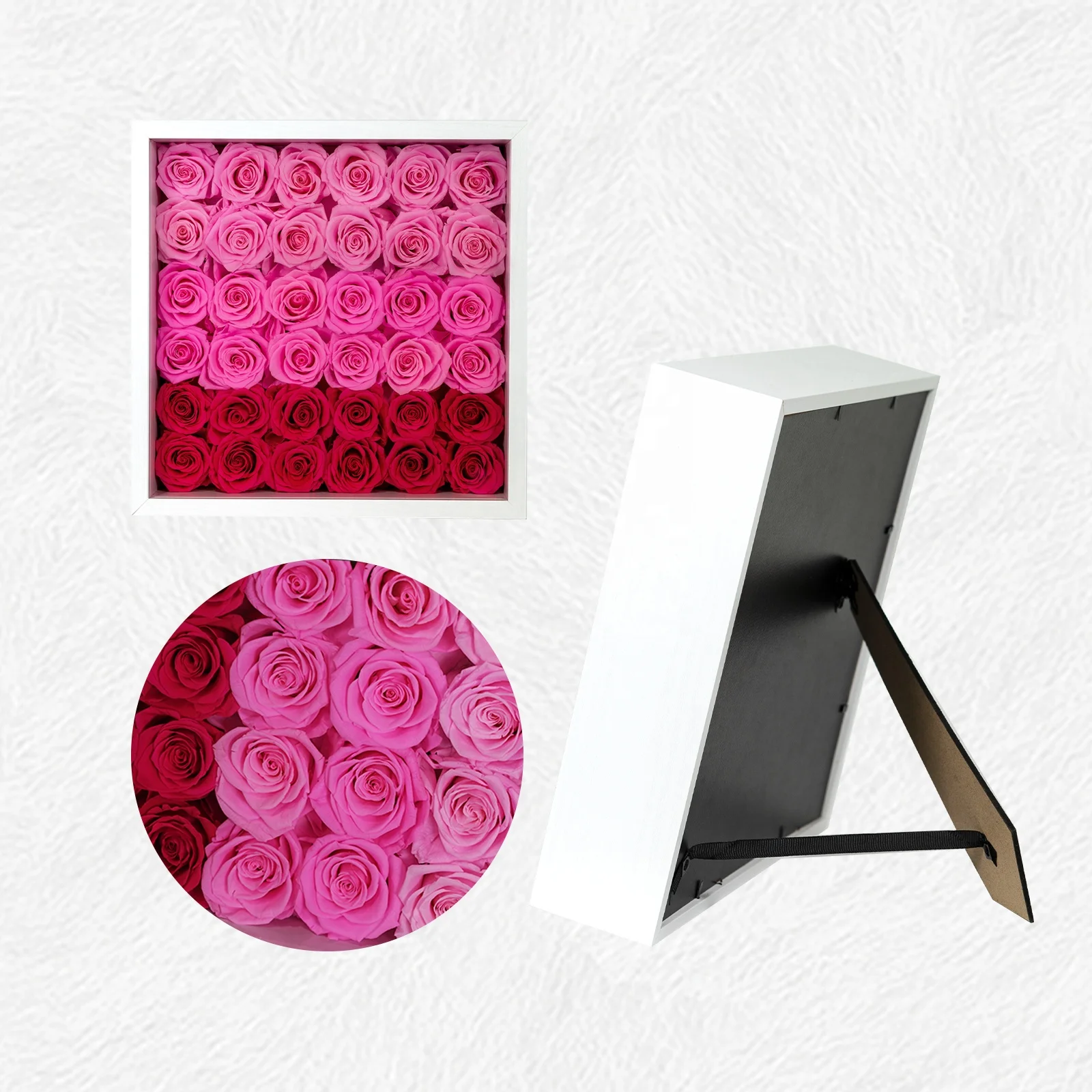 UKIQUEEN Wholesale 10X10 inches Real Long Lasting Preserved Rose Shadow Box Frame (White Wooden Walnut Black) for Home Decor