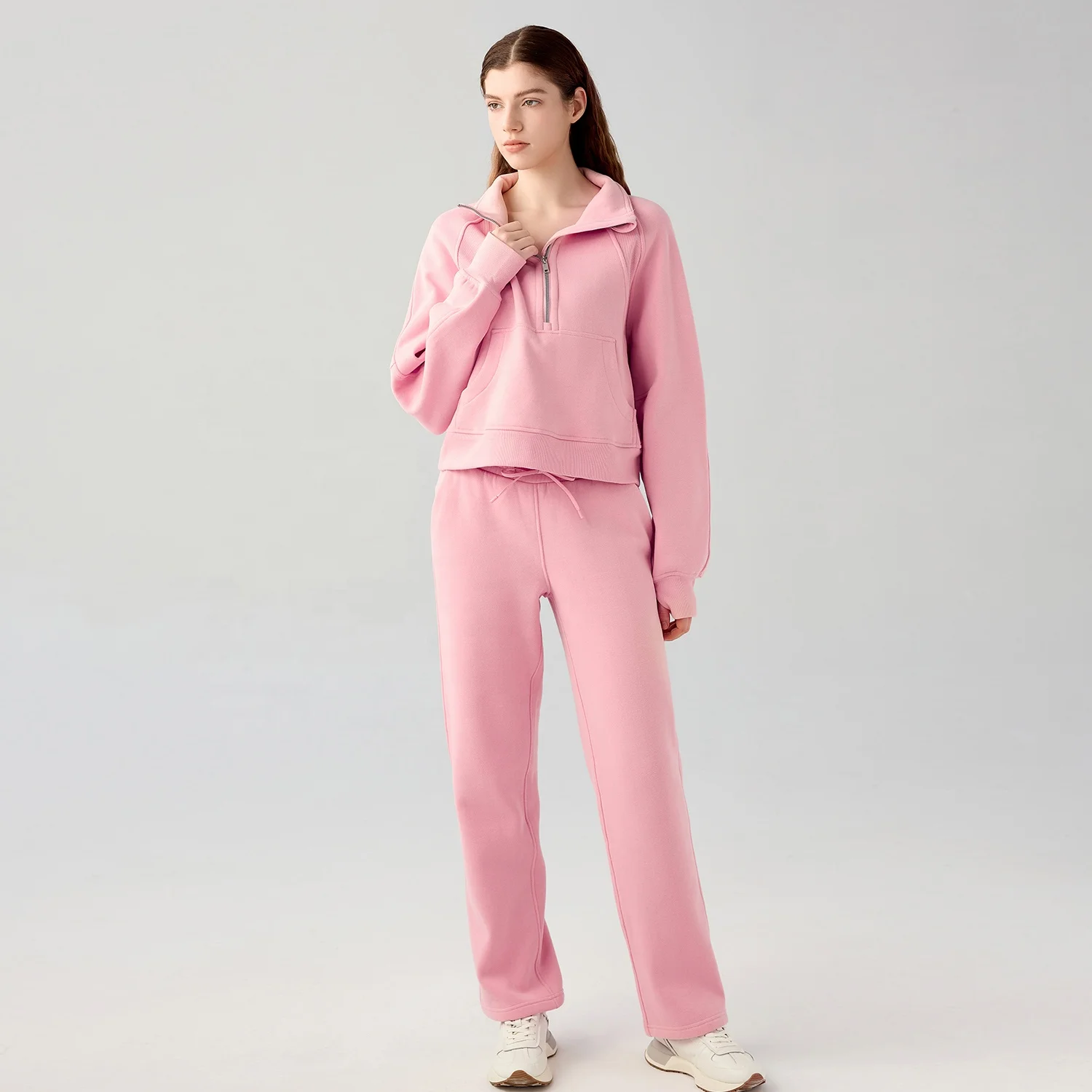 Winter Fleece Quarter Zip Unisex Pocket Pullovers Wholesale Womens Sports Hoodies With Thumb Hole 65cotton 35nylon