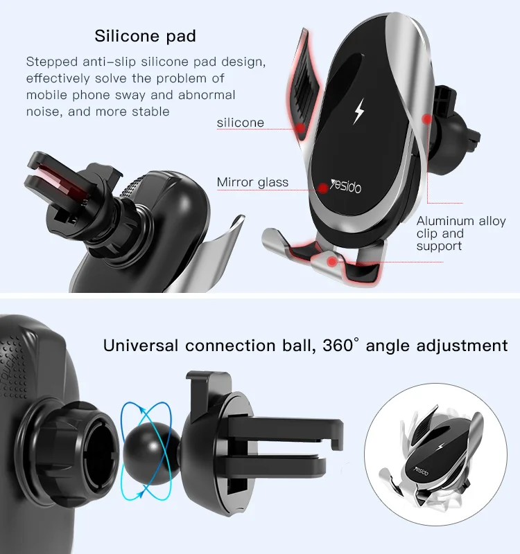 Universal Built-In Battery Smart Phone Charging Holder Mobile Phone 15W Qi Wireless Car Charger Mount