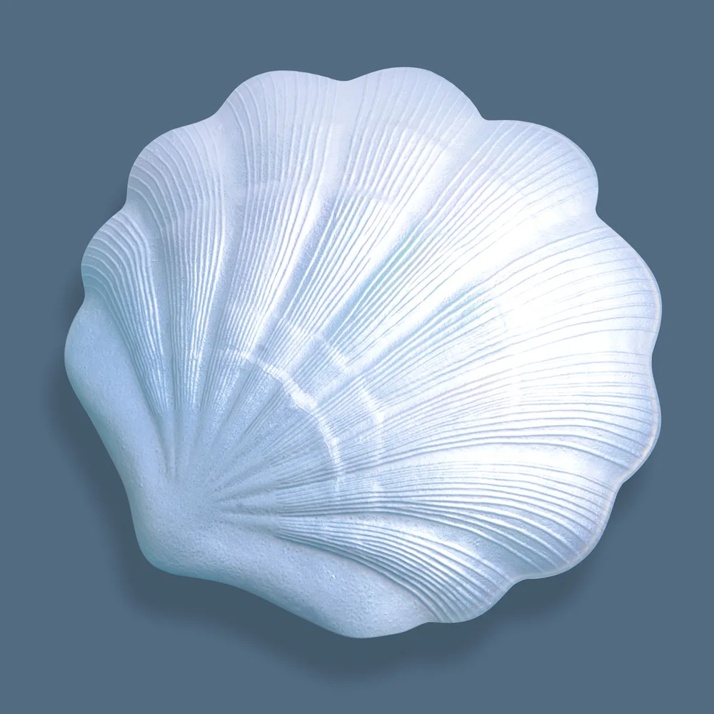 custom logo iridescence colored dinner plate shell shaped glass charger plate for event