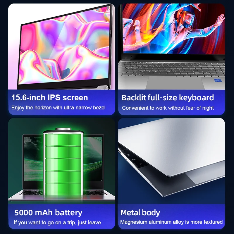 China Intel Celeron J4125 HD 15.6 inch Silver color DDR4 12G 256G SSD Student Office laptop in stock