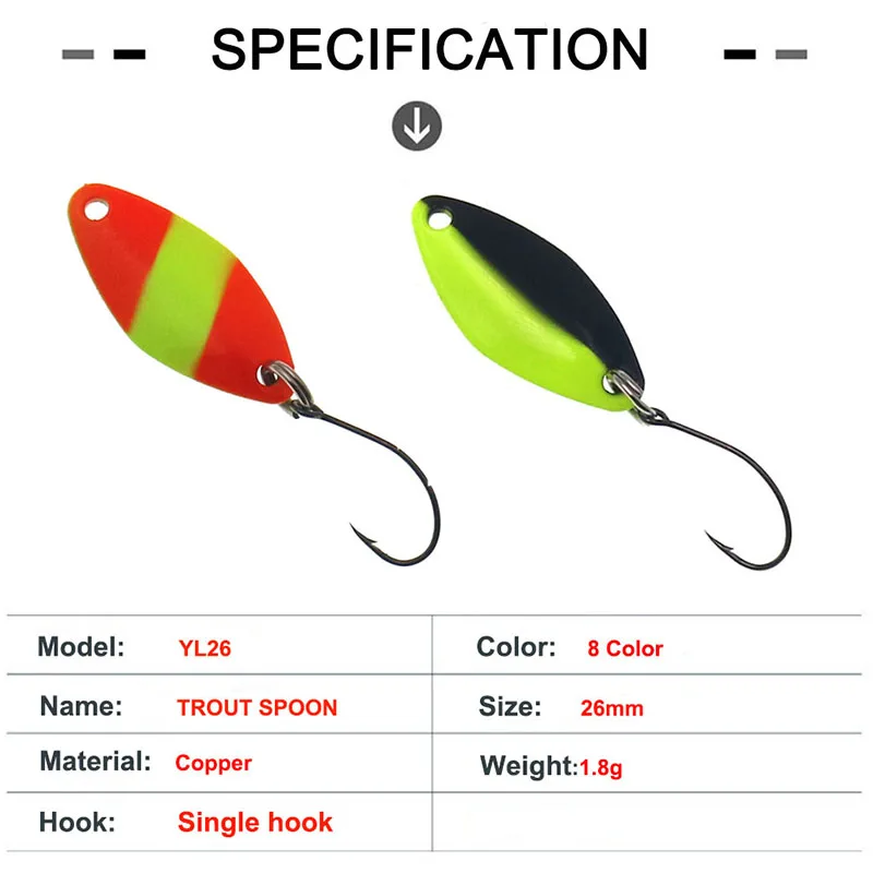 
1.8g 26mm Copper metal spoon two-side color Fishing Tackle Artificial bait fishing bait fishing spoon lure 