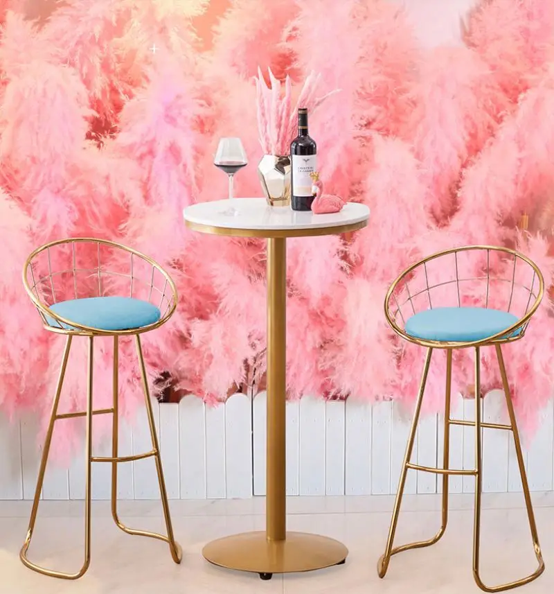 
Nordic modern simple commercial use household furniture metal legs bar chair and table sets high feet long narrow bar desk 