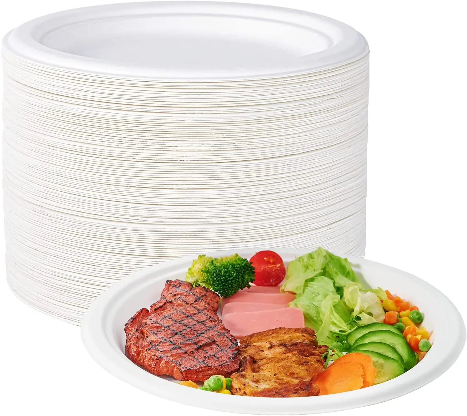 Customizable Disposable Disc Sugarcane 6 7 8 9 10 inch Round Plate / Paper Plate Disposable Bagasse Plates