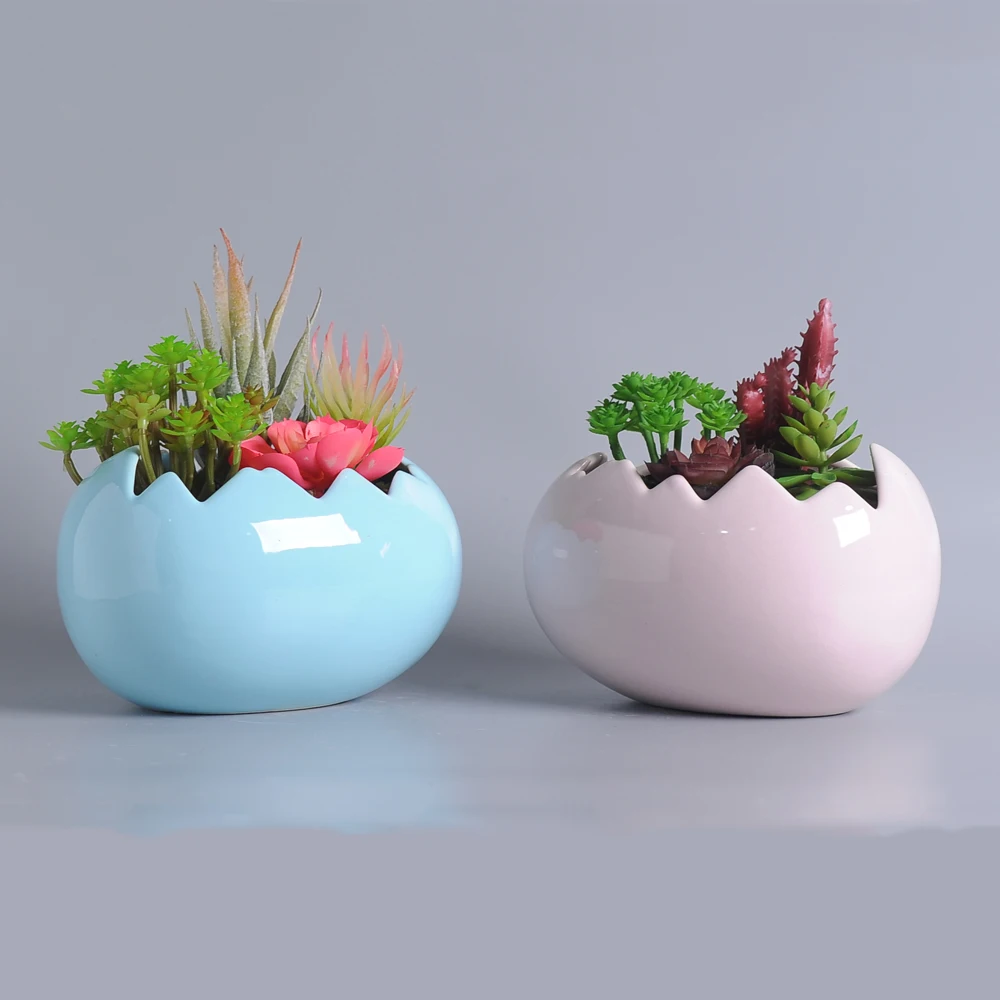 Wholesale Decorative Small Indoor Succulent Pots Plant Planter Pot Ceramic Mini Broken Shell Egg Succulent Plants Pots