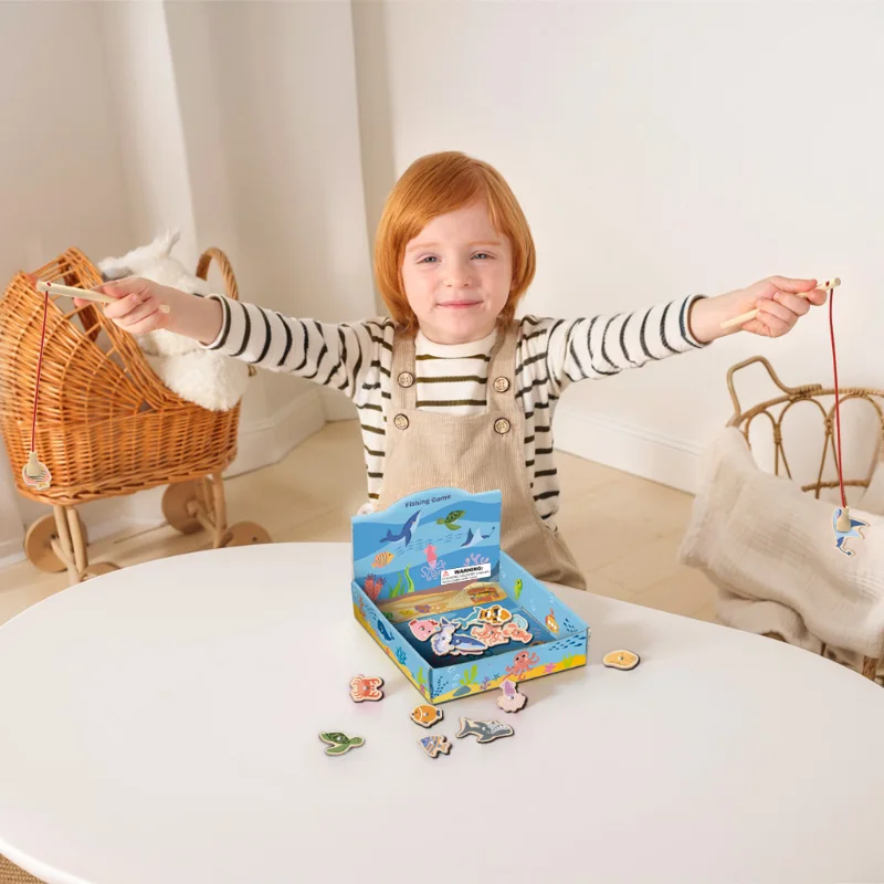 Early Education Montessori Wooden Fishing Game Baby Enlightenment Marine Animal Cognition Fishing Toys
