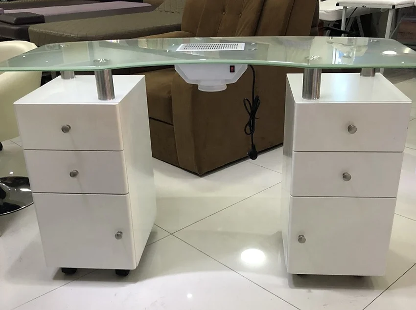 
Beauty Salon Supplies White Glass Manicure Desk / Nail Station with Extractor HY-MT041 