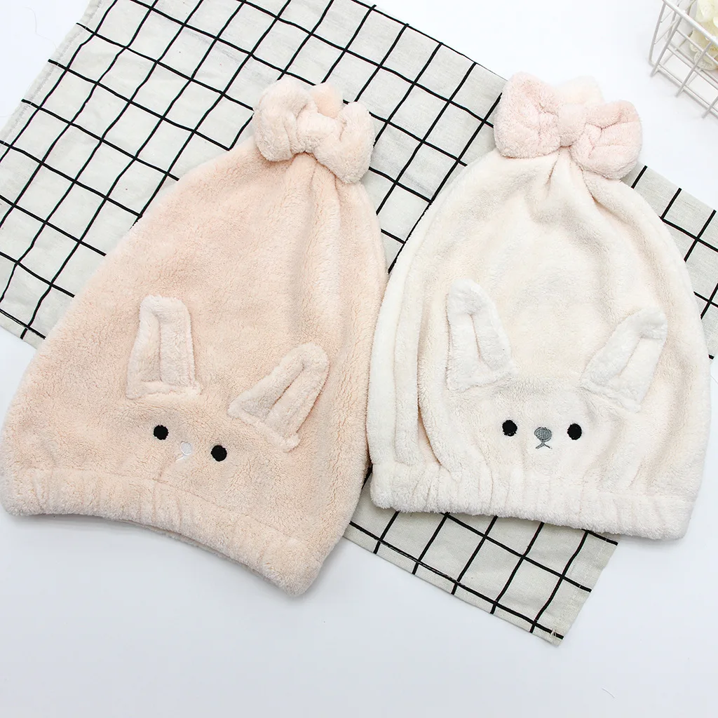 Cute cartoon rabbit ears hair towel bathroom dry creamy white towels