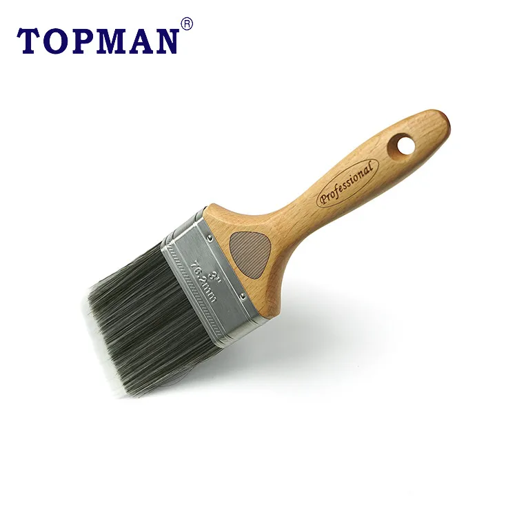 Topman 2 inch professional 100% high quality solid round taper filament laser engraved beech wood handle flat paint brush
