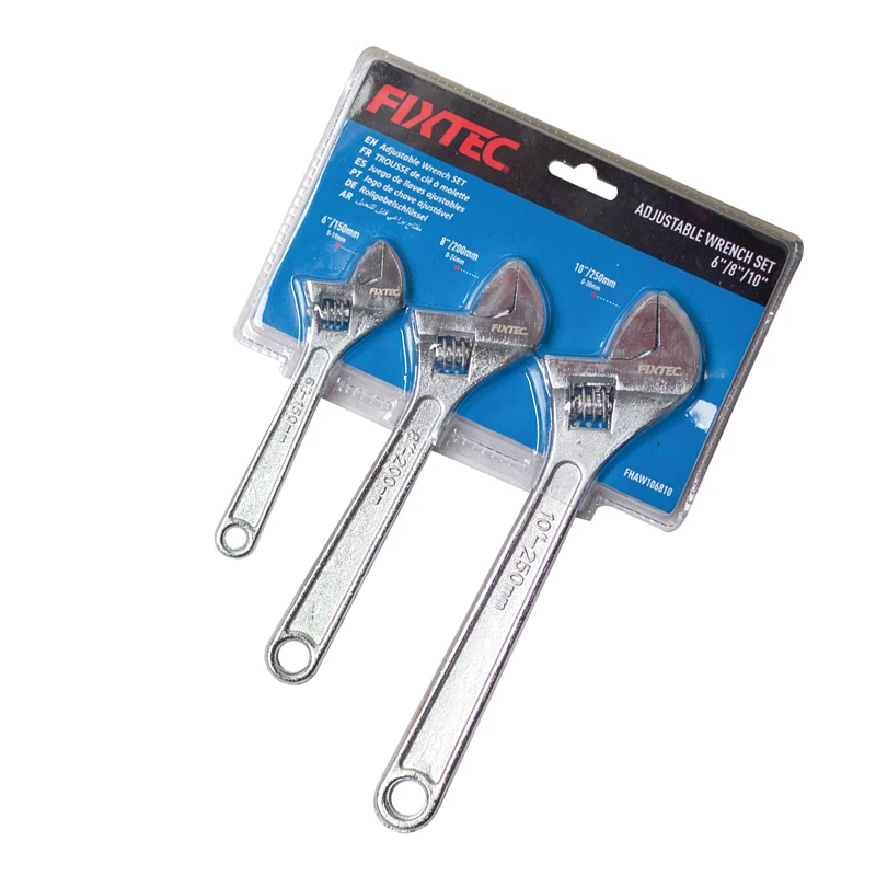 FIXTEC Adjustable Wrench Tools 3pcs 45 # Carbon Steel Multi-Function Spanners Set