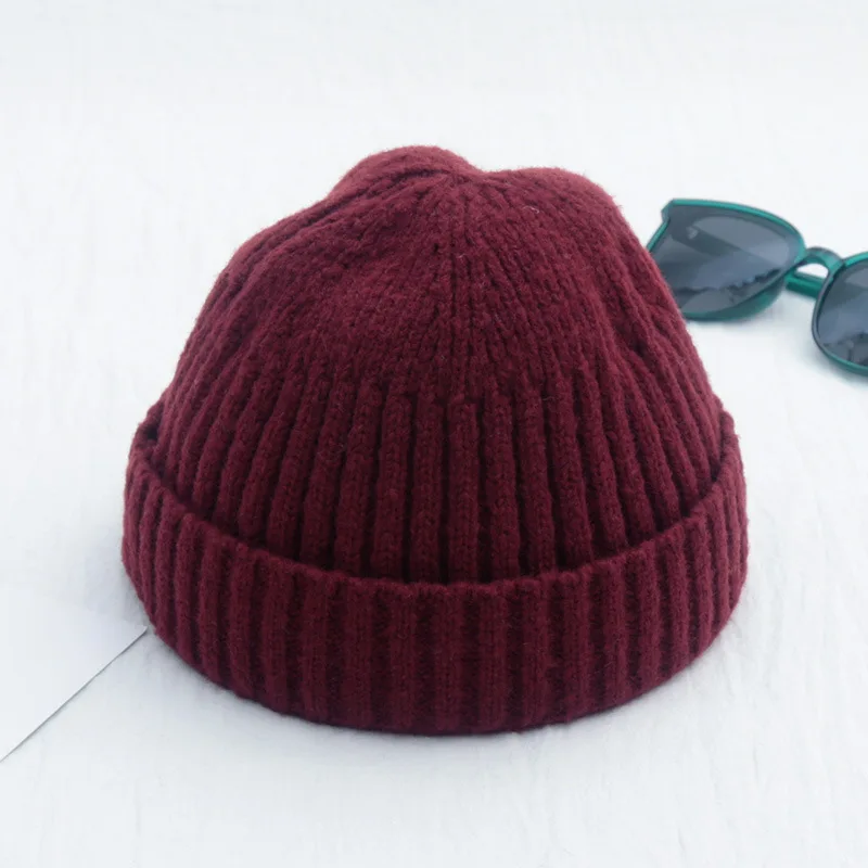 HT-0893 Autumn Vintage Quality Cotton Womens Knitted Winter Hats Hip Hop Dome Men Casual Melon Cap Winter Fisherman Hat