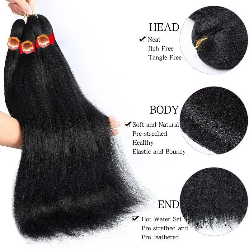 Wholesale three tone 52 inch large knot less black prestreched EZ braiding hair  natural extension for braids synthetic hair