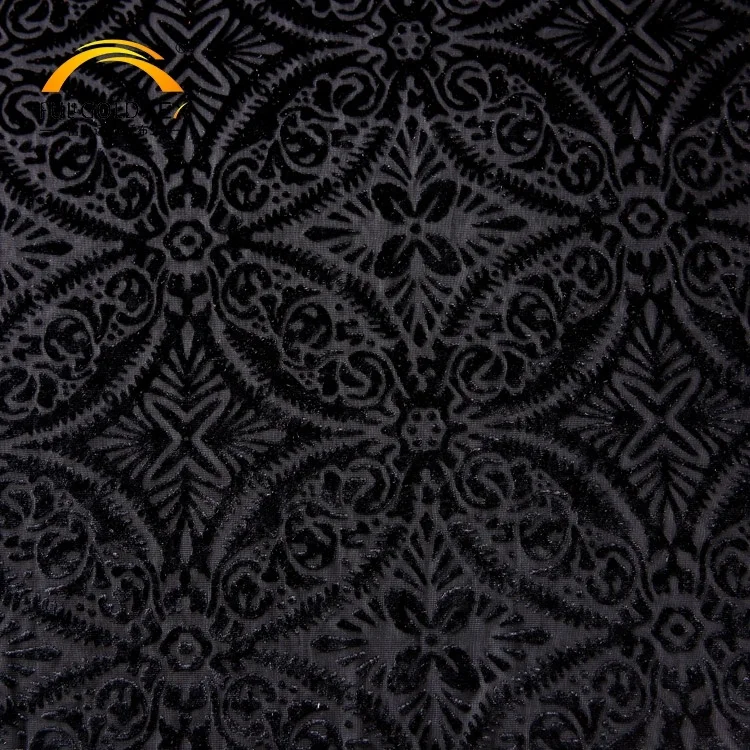 Hejin Wholesale Custom Yarn Dyed Stretch Breathable Blackout Warp Knitted Jacquard Burnout Velvet Fabric for Women Clothing