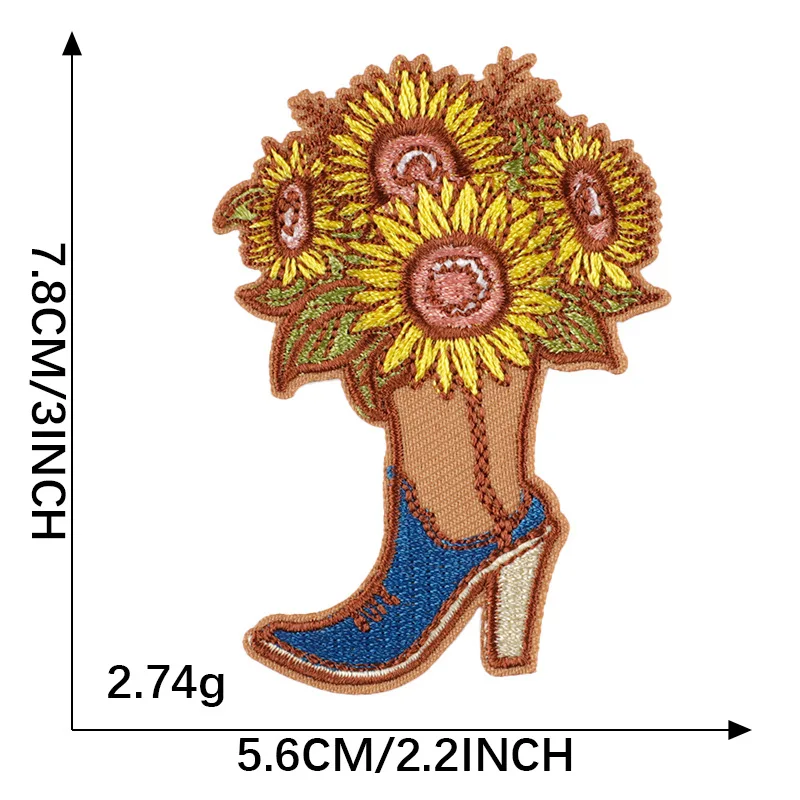 hot sale new style western cowboy flower boot design iron on fabric patch embroidery for clothes