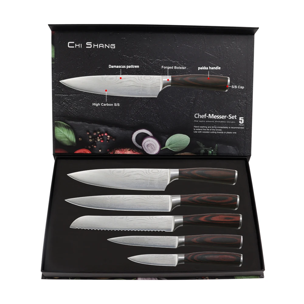KITCHENCARE professional messer wood custom chef knife kitchen knife set with magnetic box