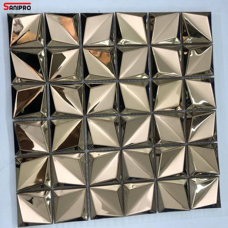 SANIPRO Raised Surface 3D Effect Interior Chic Design Glossy Metal Mosaic Tile Home Decor Wall Cladding Stainless Steel Mosaic