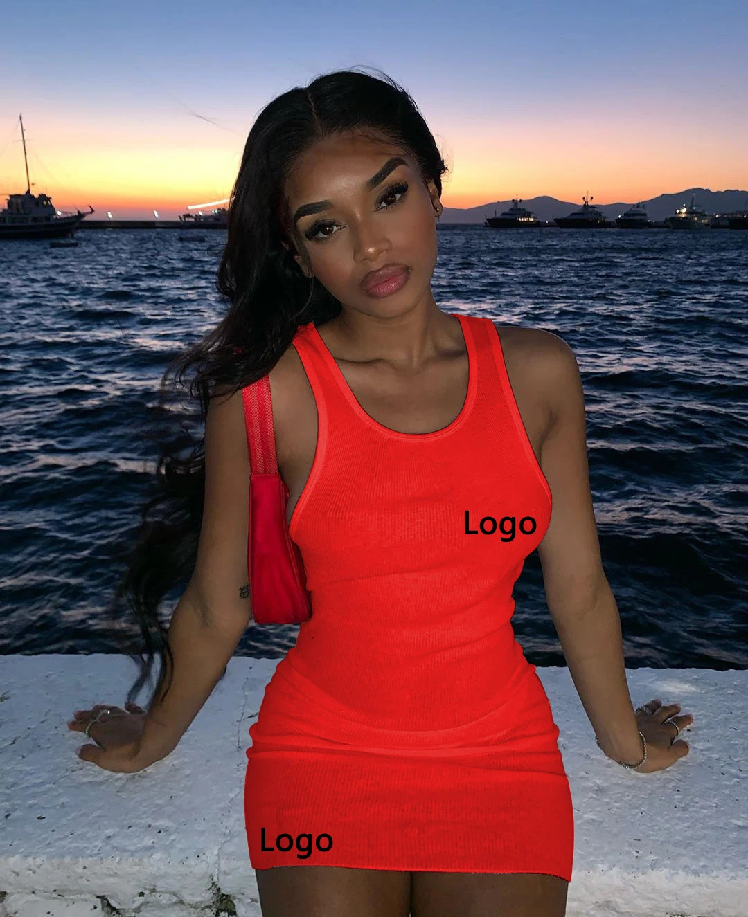 OLAF Trend Fashion Casual Sports Print Tank Top Dress Sexy Solid Color Beautiful Dress For Young Ladies