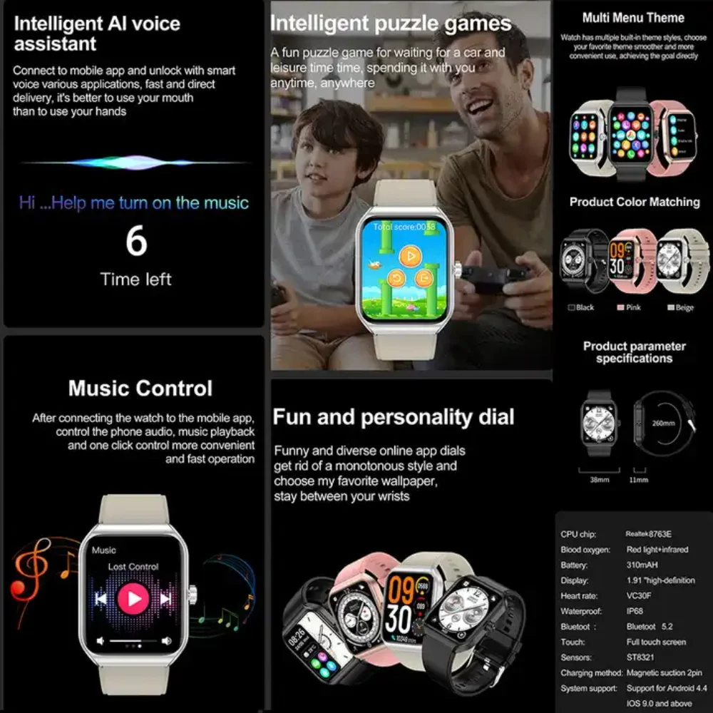 New women health tracker smart watches sleep heart rate monitor IP68 waterproof Ble 5.2 30 days long standby sport smart watch