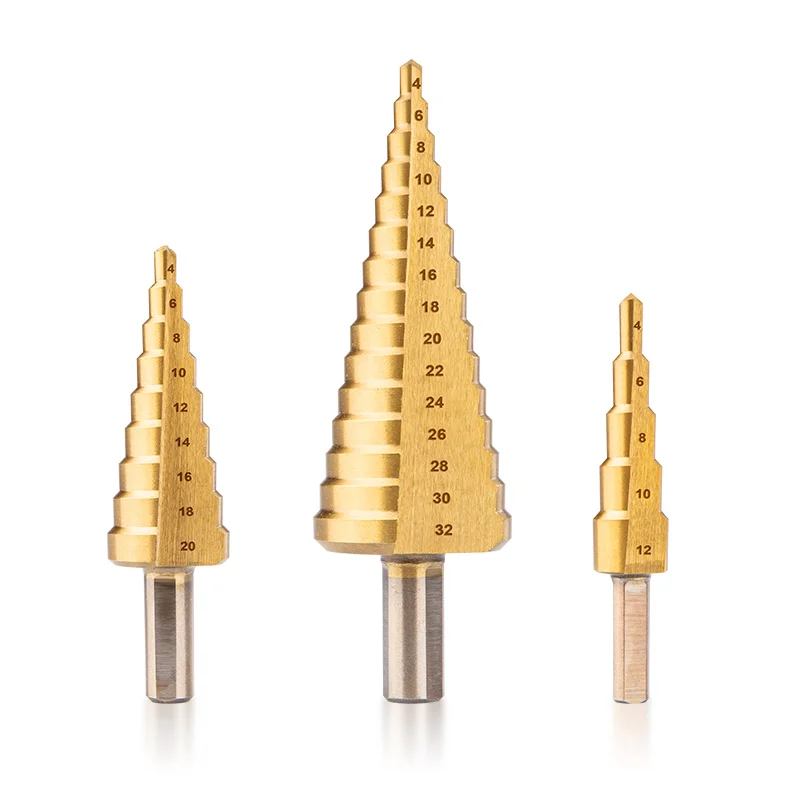 DINGQI HSS hot sale step drill bits 15-60mm full size hex shank flute  high speed steel step drill for metal