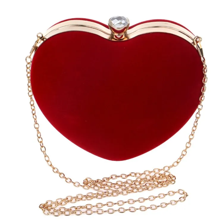  2021Veloutine Girl and women Party Wedding bag Handmade Heart Shaped Evening Bags Chain Purse Clutch evening bags