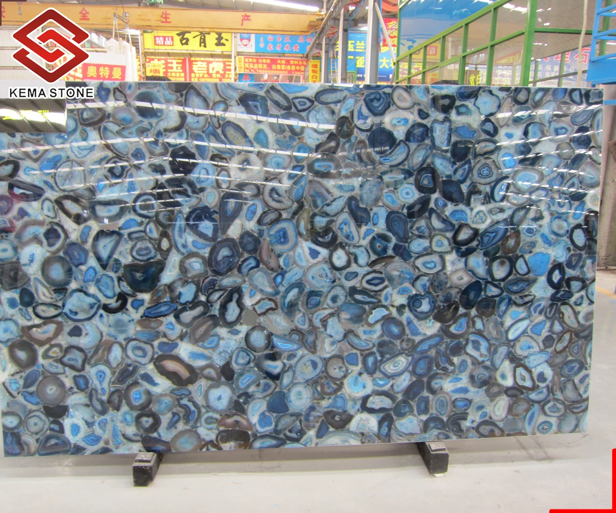 Natural Semi-Precious Gemstone Stone  Blue Agate Slab