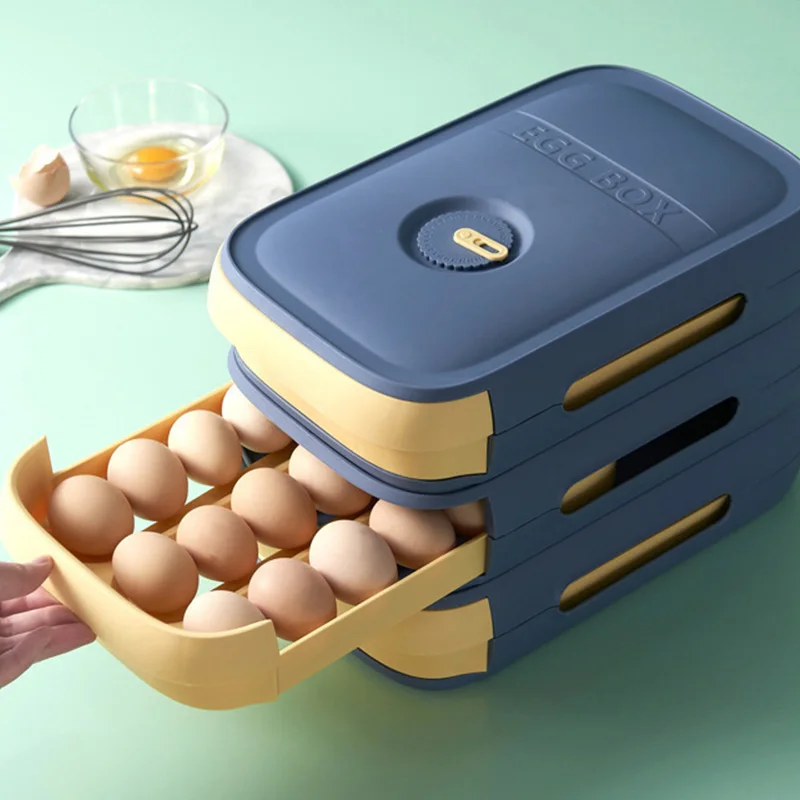 Portable plastic kitchen egg storage container Family Drawer stackable refrigerator egg storage box