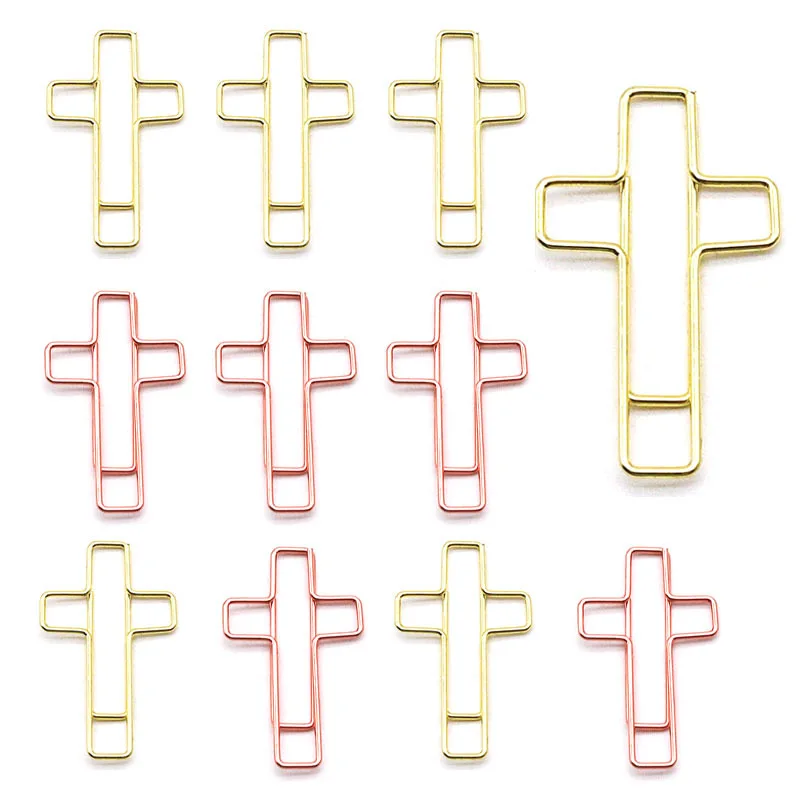 Cross-Shaped Bible Paper Clips Metal Plastic Steel Memo Planner Clip Bookmark for Christians