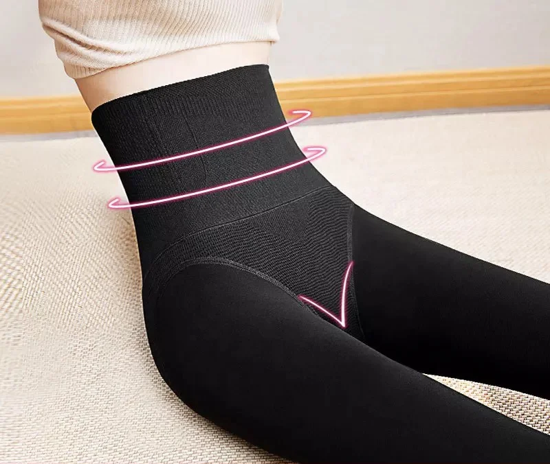 
High waist abdomen cartilage leggings stockings women wear stepping on feet to keep warm pressure cotton pants thickening 