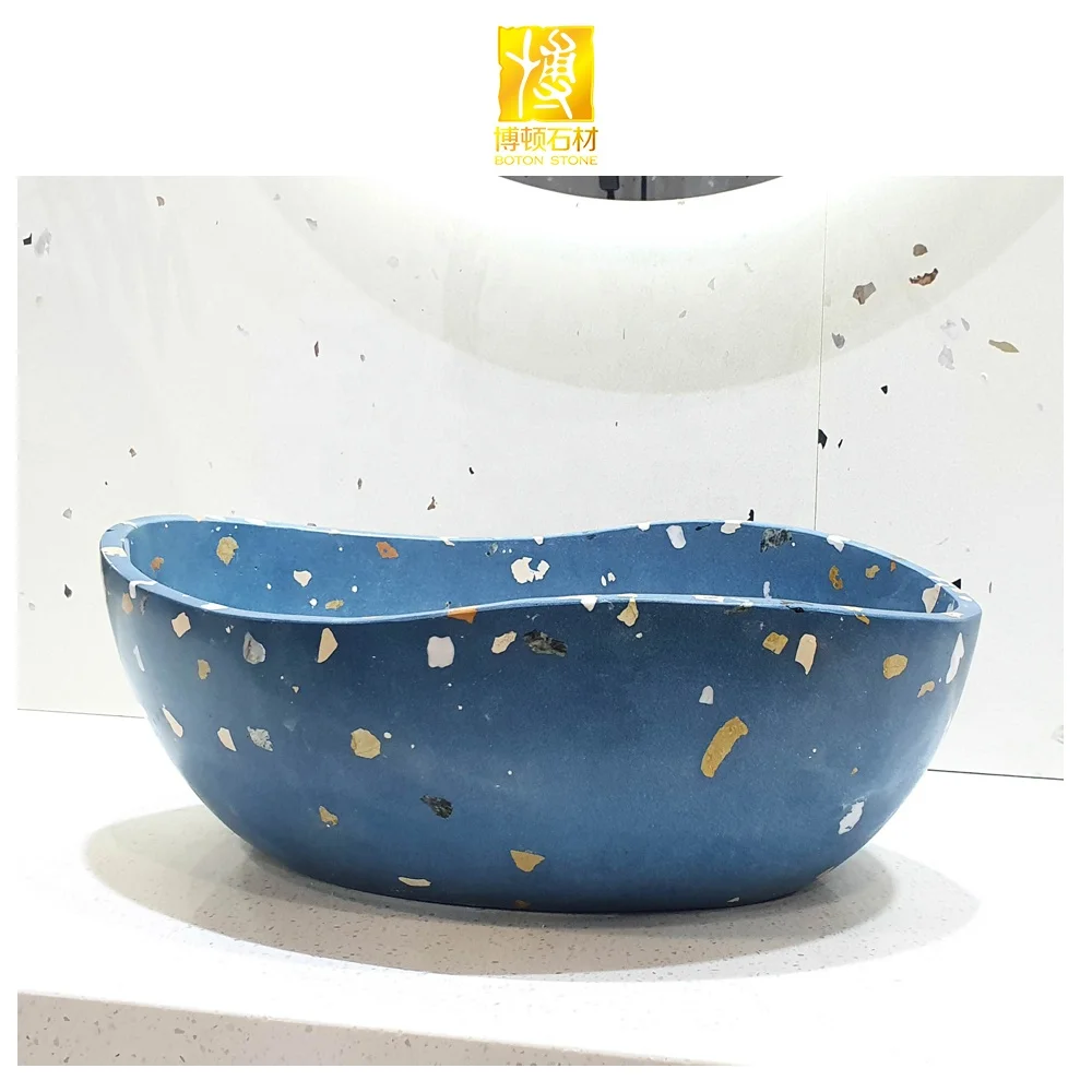 BOTON STONE Cement Concrete Lavatory Blue Sinks Terrazzo Stone Bathroom Toilet Porcelain Wash Basin