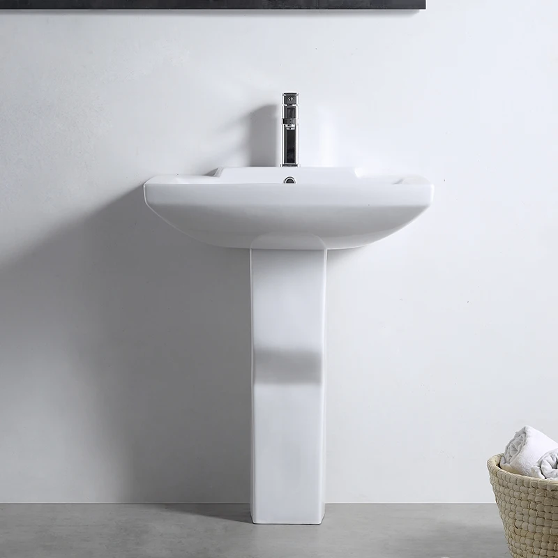 White Color Hand Wash Basin with Pedestal or Hotel Durable Ceramic Home Bathroom Pedestal Sinks Ceramic Glazed Bathroom Wash Fob