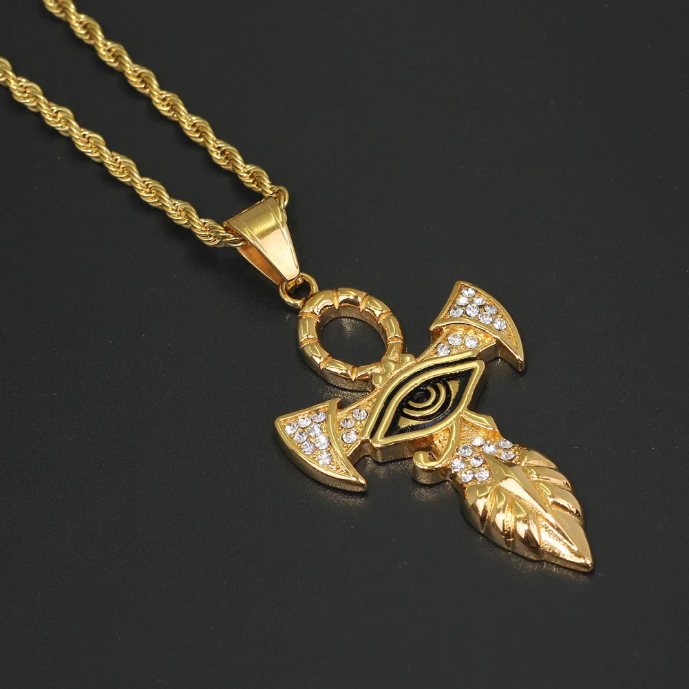 RTS Cross Egyptian Jewelry iced out zircon stainless steel Eye of Horus Necklace For Girls